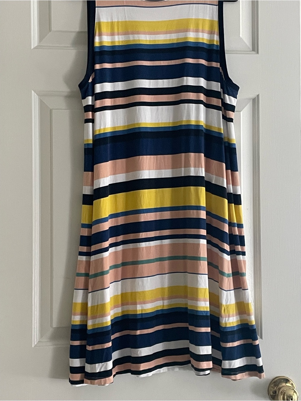 LOFT Striped Sleeveless Swing Dress in Navy, Yellow, Pink & White